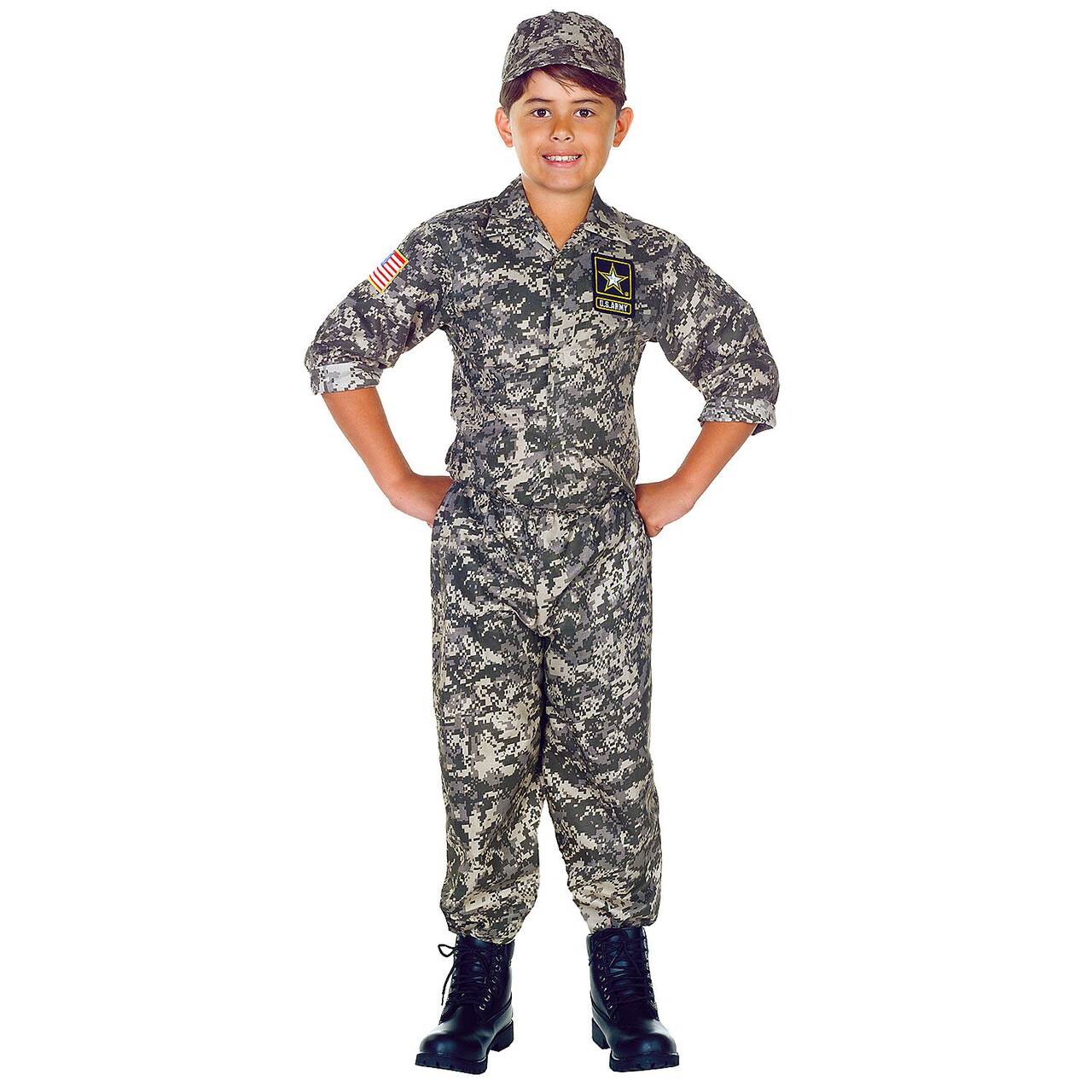 Unisex US Army Uniform Costume with Camo Shirt Pants and Matching Hat for Halloween